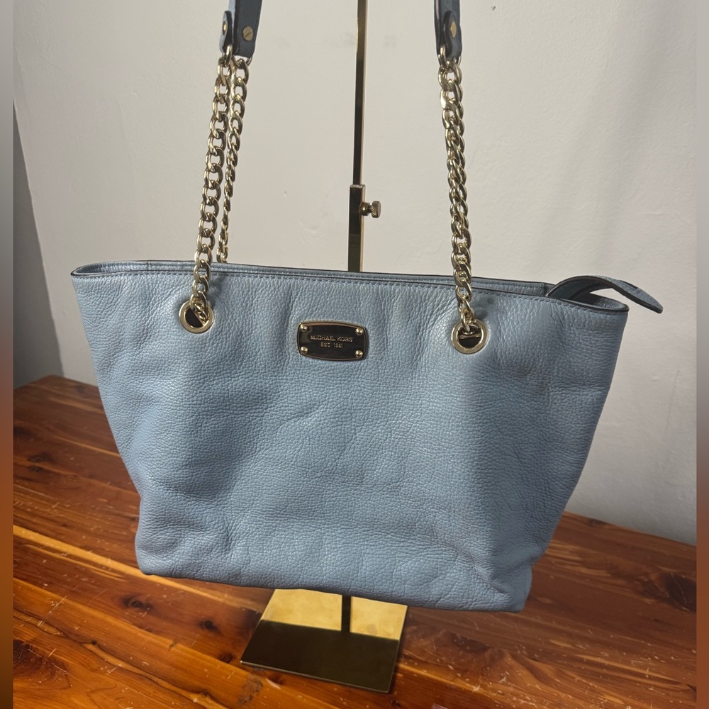 MIchael Kors Light Blue Shoulder Leather Tote  Bag